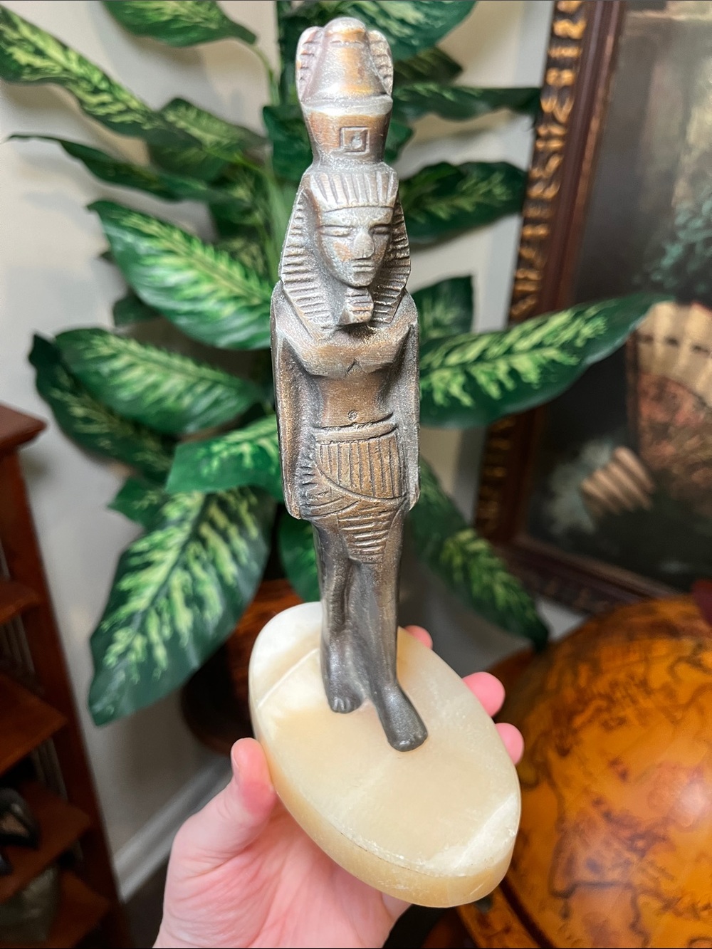 Vintage Ancient Egyptian Pharaoh Figurine Statue Marble Base Hieroglyphics
